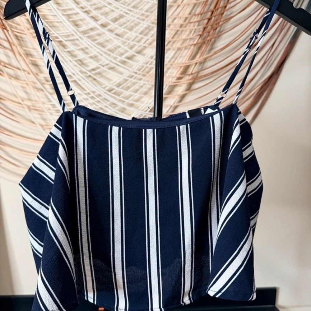 Windsor Navy and White Striped Spaghetti Strap Crop Top